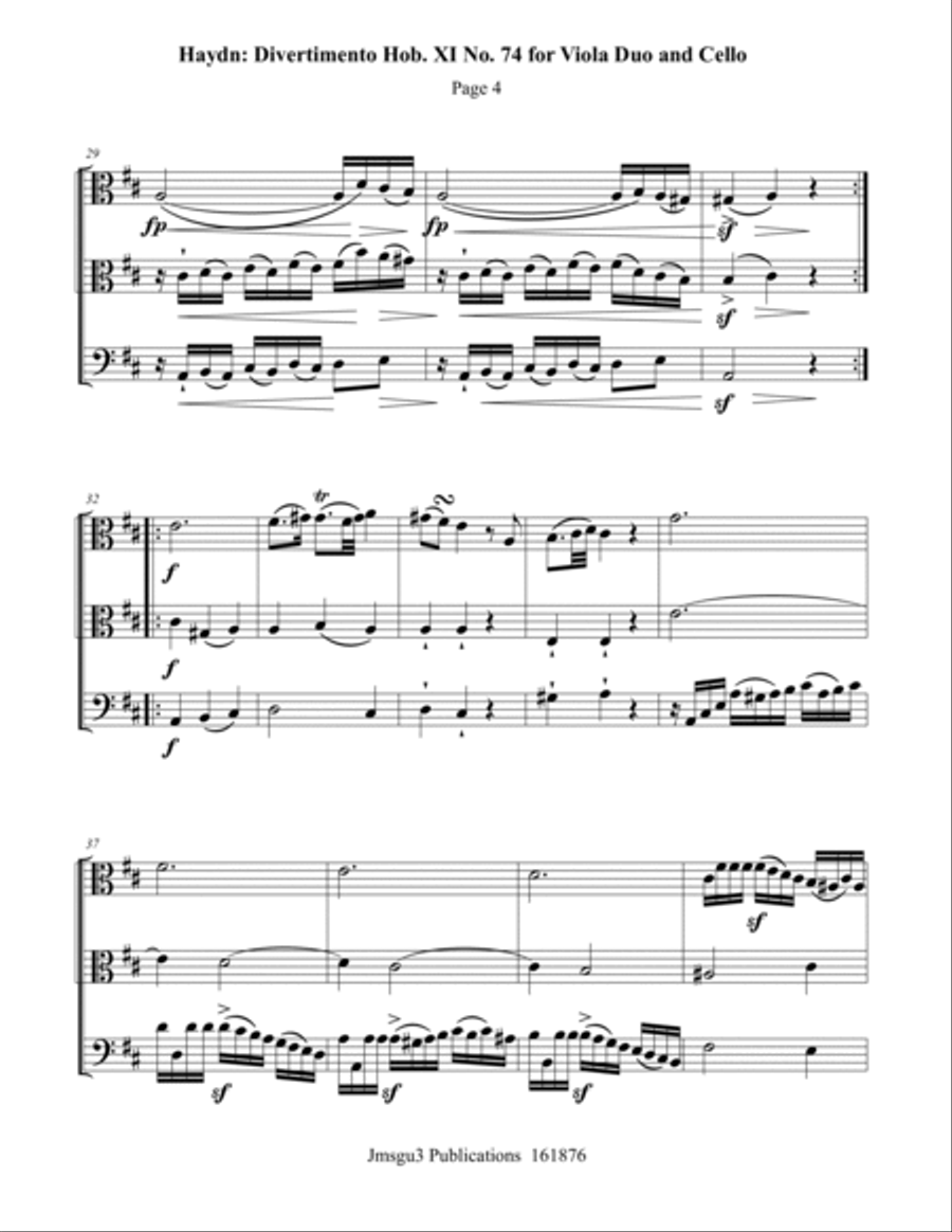 Haydn: Divertimento No. 74 for Viola Duo & Cello String Trio scores gallery preview page 4