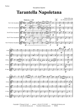 Book cover for Tarantella Napoletana - Italian Folk Song - AATT(B) - Saxophone Quartet