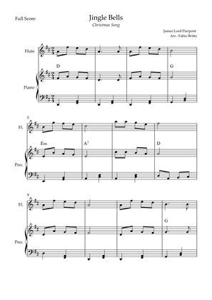 Jingle Bells (Christmas Song) for Flute Solo and Piano Accompaniment with Chords