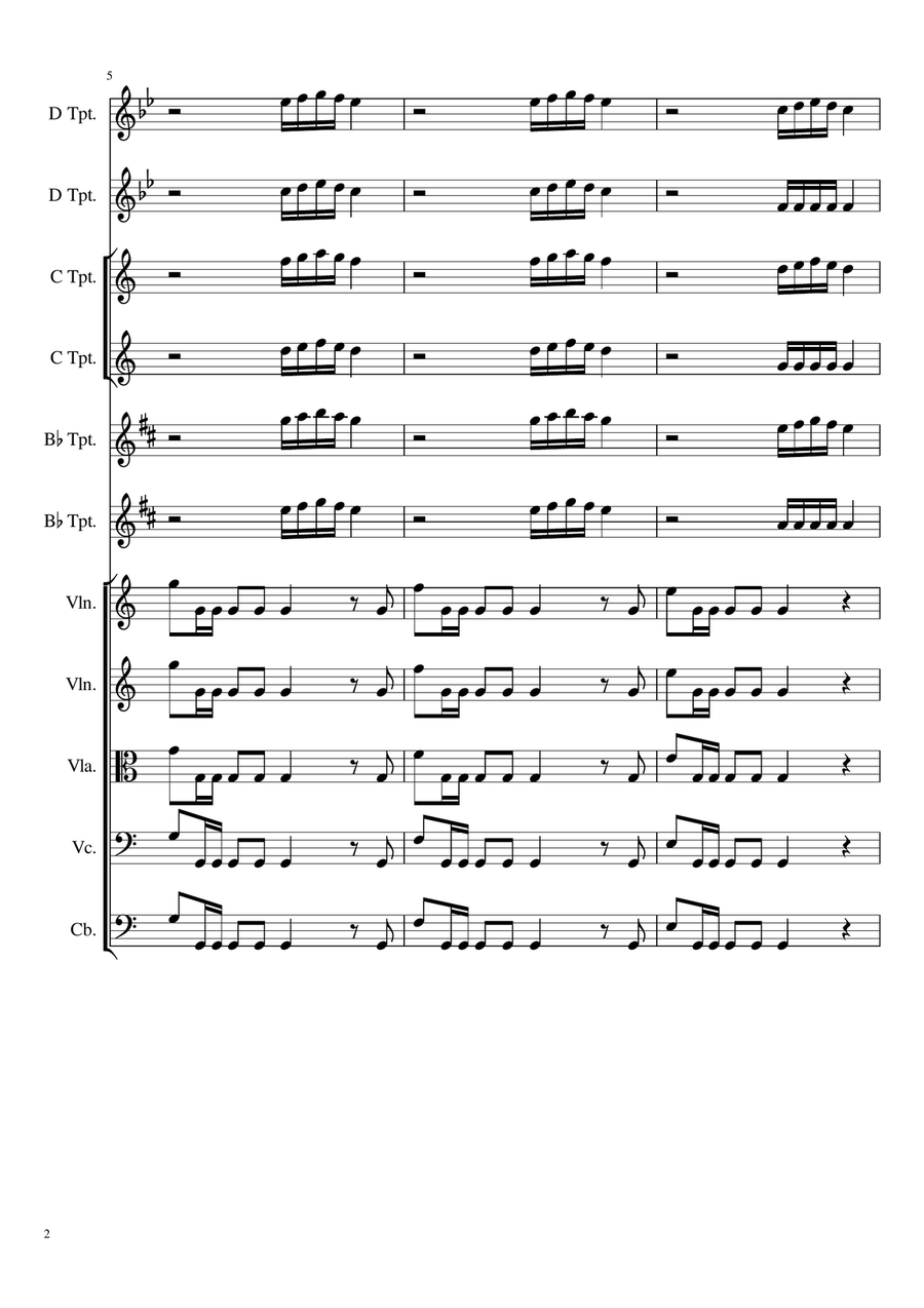 Concerto for Two Trumpets in C major RV537 - Antonio Vivaldi - Score and Parts - Trumpets in Bb, C Chamber Orchestra scores gallery preview page 2