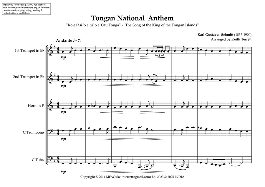 Tongan National Anthem for Brass Quintet Brass Quintet scores gallery preview page 2