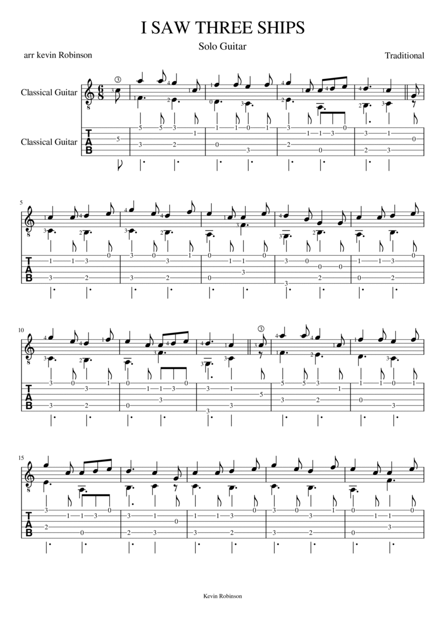 I Saw Three Ships I Saw Three Ships Guitar Tablature scores gallery preview page 1