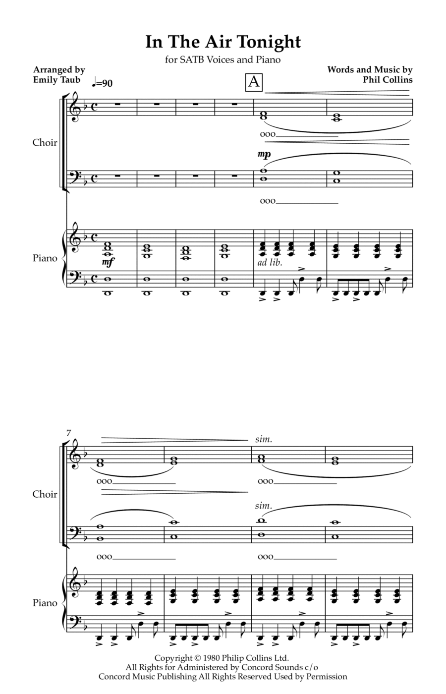 In The Air Tonight 4-Part scores gallery preview page 1