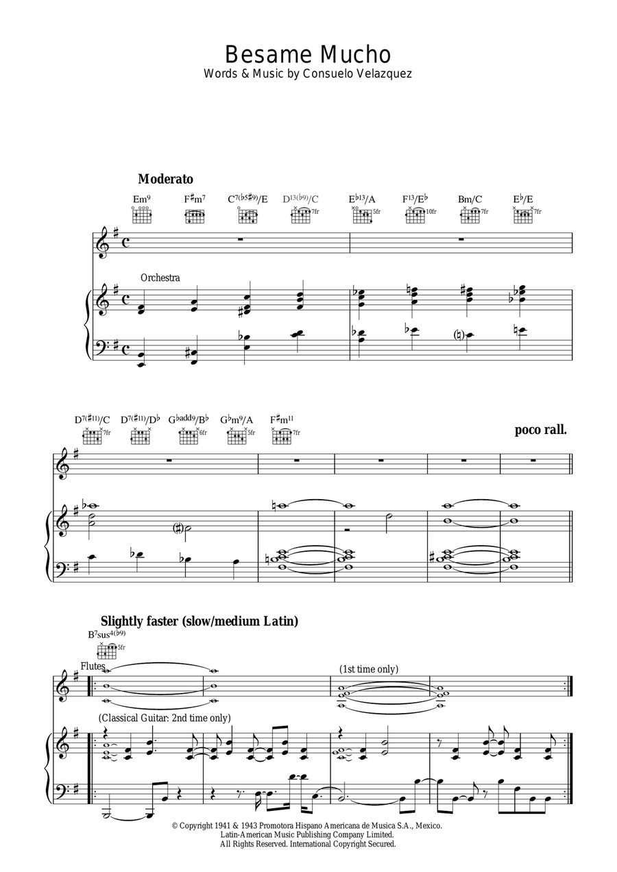 Besame Mucho Piano, Vocal, Guitar scores gallery preview page 1