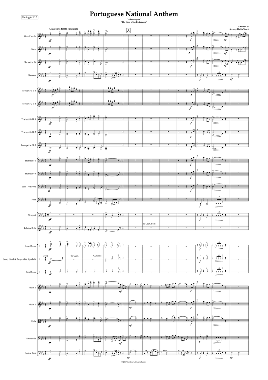 Portuguese National Anthem for Symphony Orchestra (Olympic National Anthem Series) Full Orchestra scores gallery preview page 1