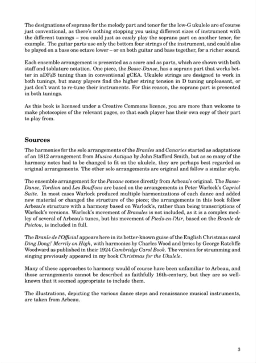 Selections from Thoinot Arbeau's Orchésographie arranged for ukulele Baritone Ukulele scores gallery preview page 5
