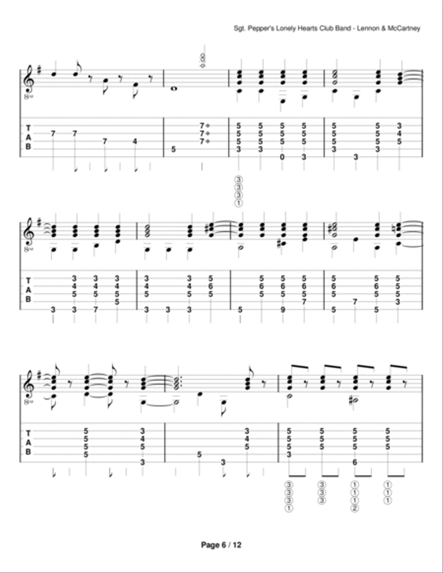 Sgt. Pepper's Lonely Hearts Club Band Guitar Solo scores gallery preview page 6
