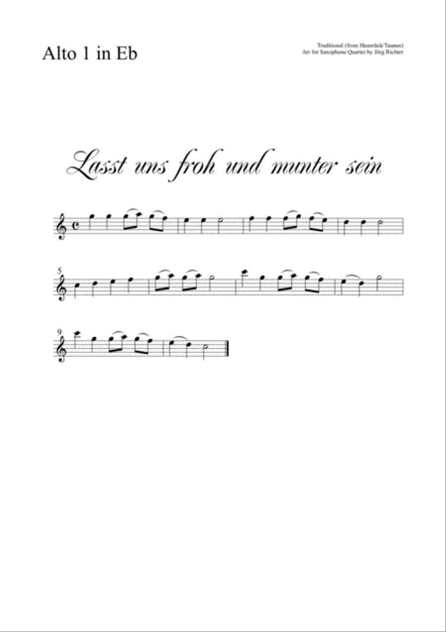 Let us be happy and cheerful (Lasst uns froh und munter sein) for Saxophone Quartet image number null