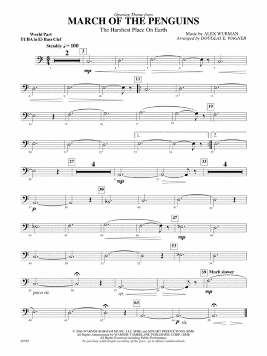 March of the Penguins, Opening Theme from (The Harshest Place on Earth): (wp) E-flat Tuba B.C.