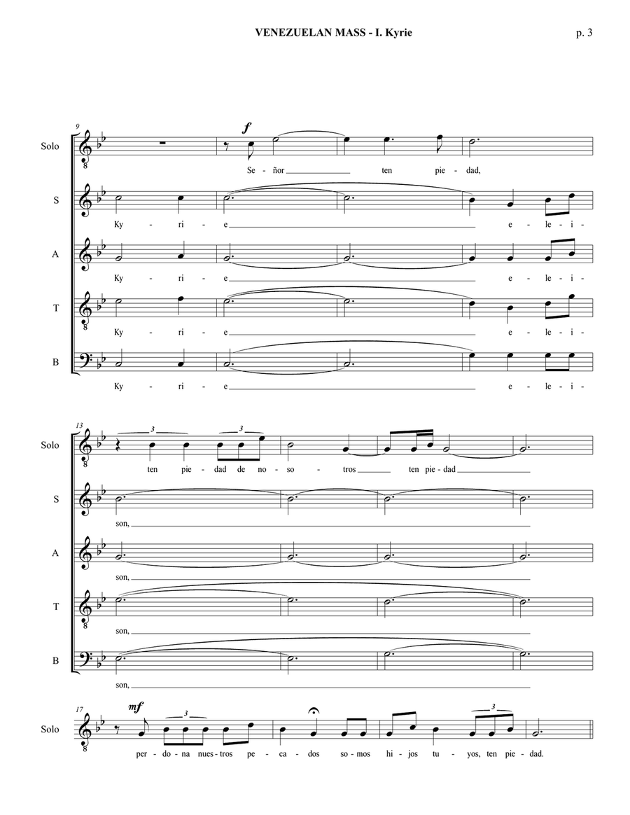 Venezuelan Mass - I. Kyrie - Solo Tenor and SATB a capella 4-Part scores gallery preview page 4