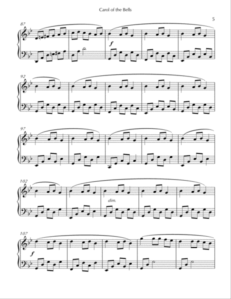 Carol of the Bells Piano Solo scores gallery preview page 5