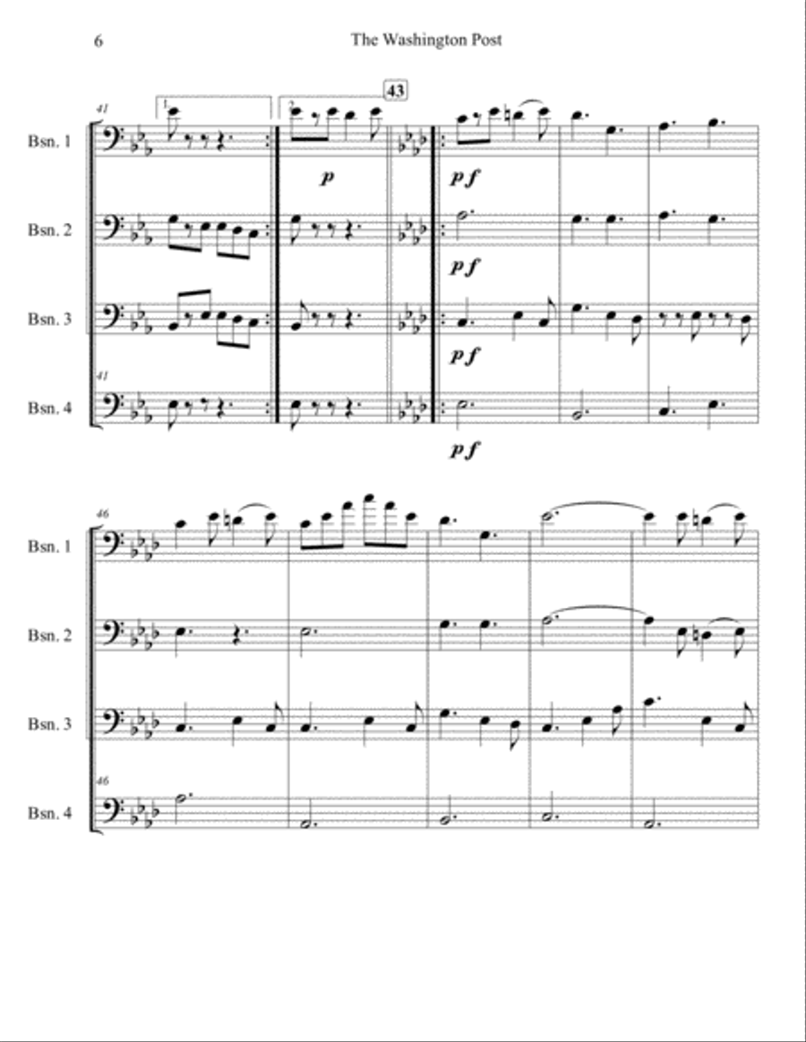 The Washington Post March for Bassoon Quartet Woodwind Quartet scores gallery preview page 6