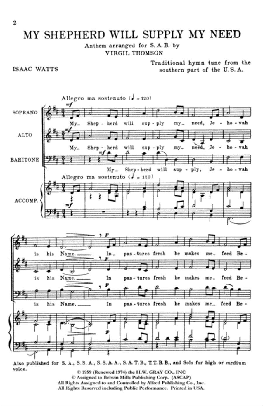 My Shepherd Will Supply My Need 3-Part scores gallery preview page 2