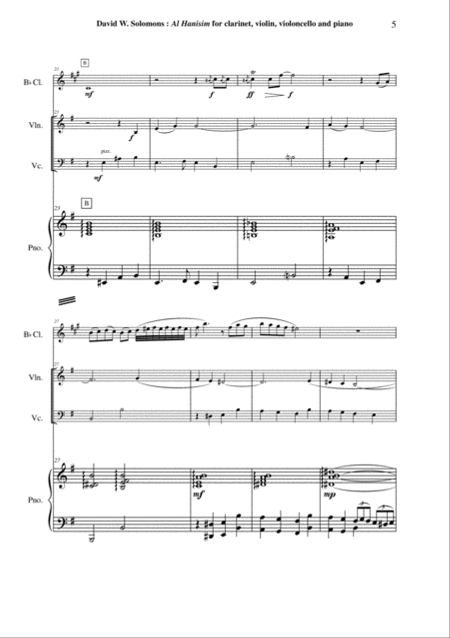 David Warin Solomons: Al Hanisim : A Chanukkah Celebration for Bb clarinet, violin, cello and piano Small Ensemble scores gallery preview page 5
