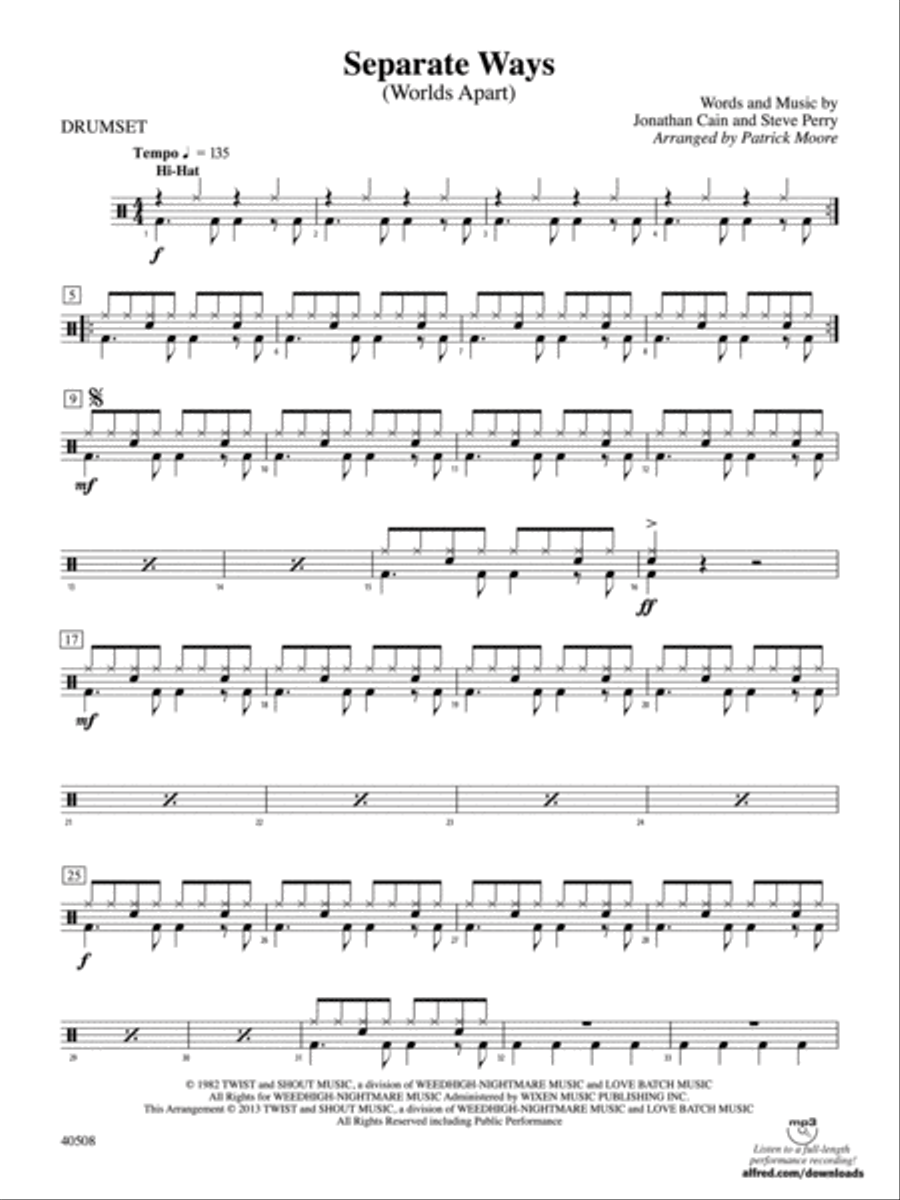 Separate Ways (Worlds Apart): Drums Percussion Ensemble scores gallery preview page 1