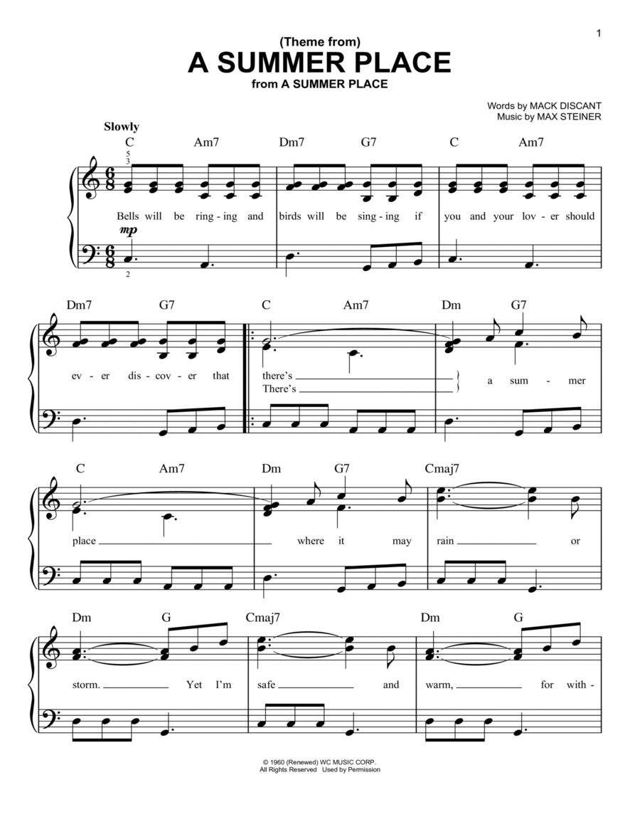 (Theme From) A Summer Place Easy Piano scores gallery preview page 1