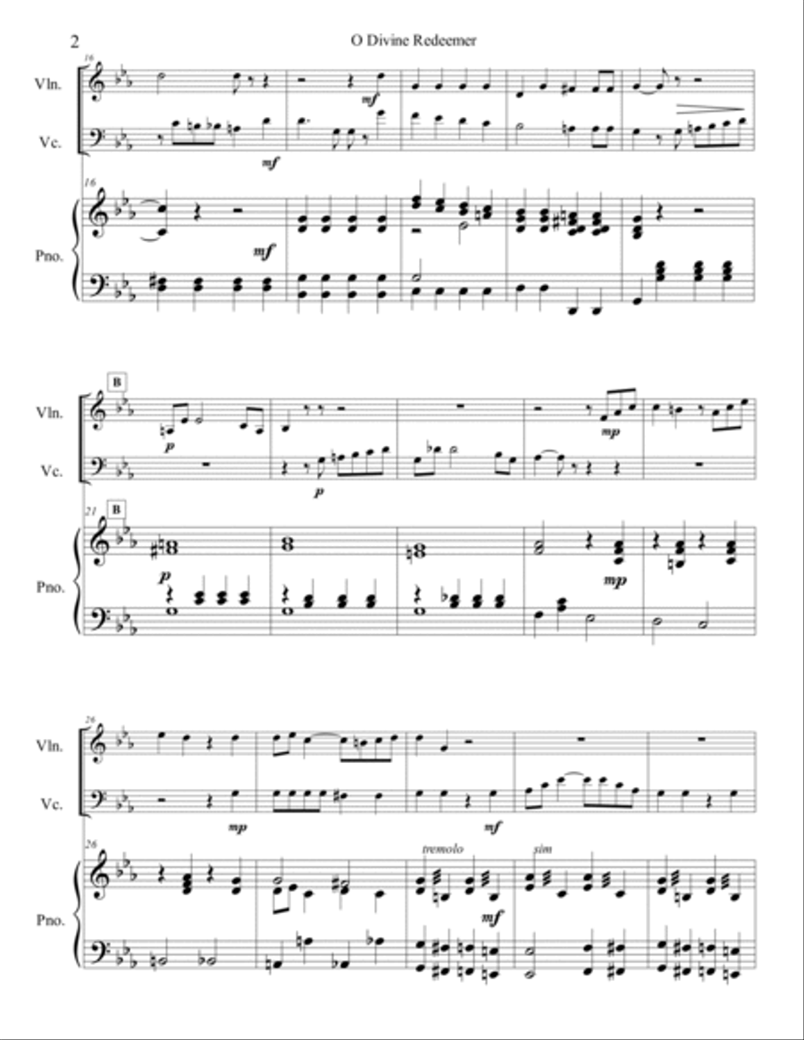 O Divine Redeemer violin cello and piano O Divine Redeemer violin cello and piano Piano Trio scores gallery preview page 2