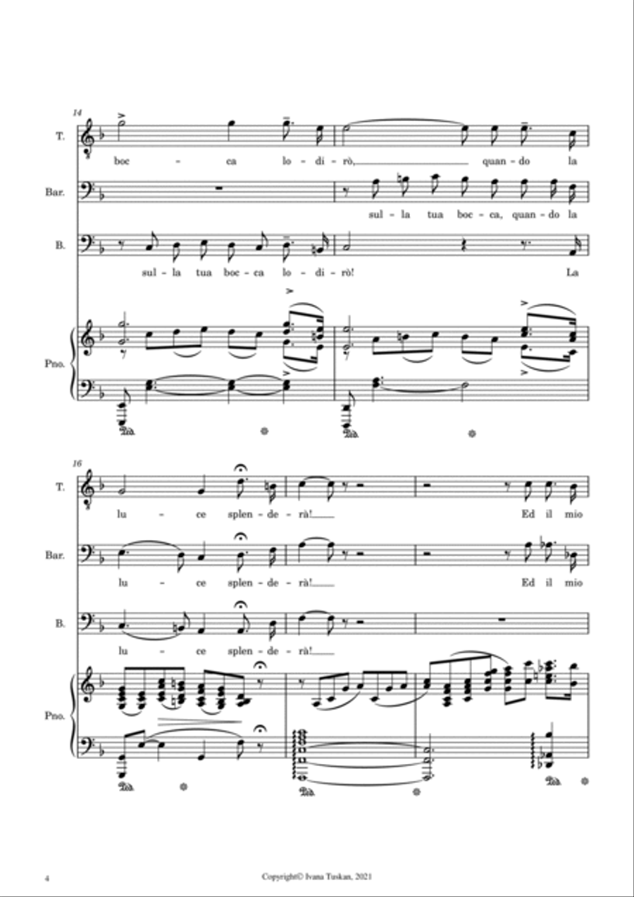 Nessun dorma, for TBB and piano, F major 3-Part scores gallery preview page 4