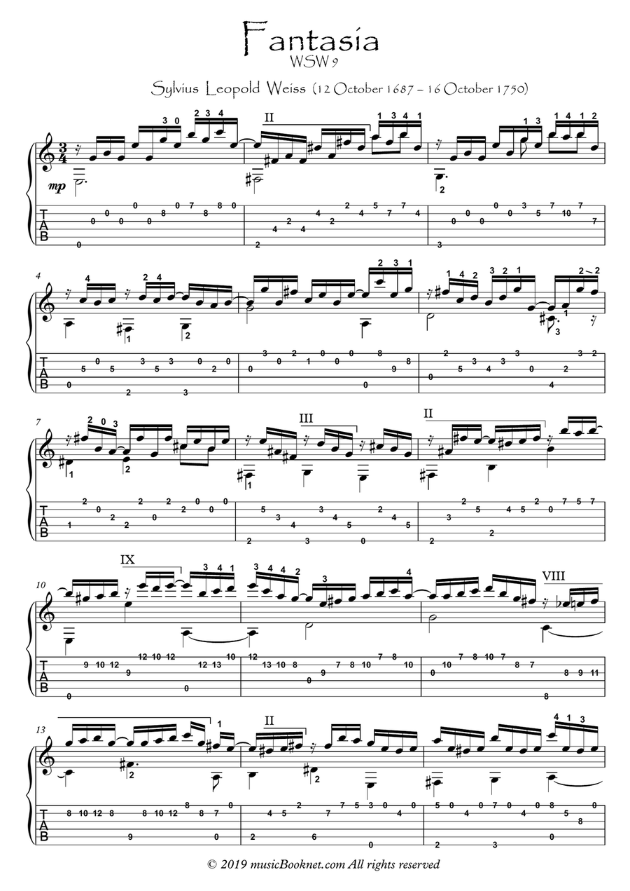 Fantasia by Weiss guitar fingerstyle Fantasia by Weiss guitar fingerstyle Acoustic Guitar scores gallery preview page 1