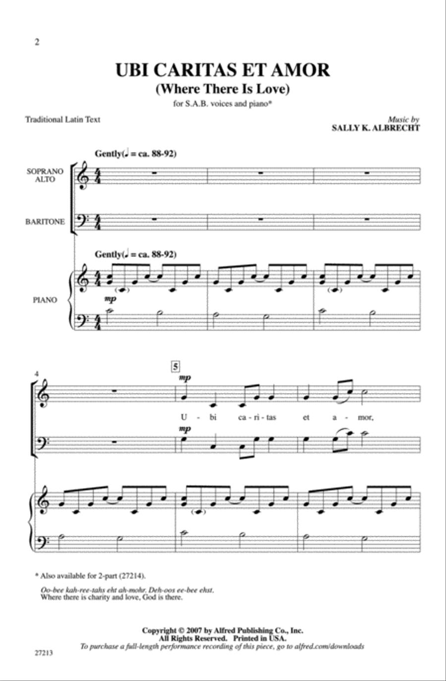 Ubi Caritas et Amor (Where There Is Love) 3-Part scores gallery preview page 2