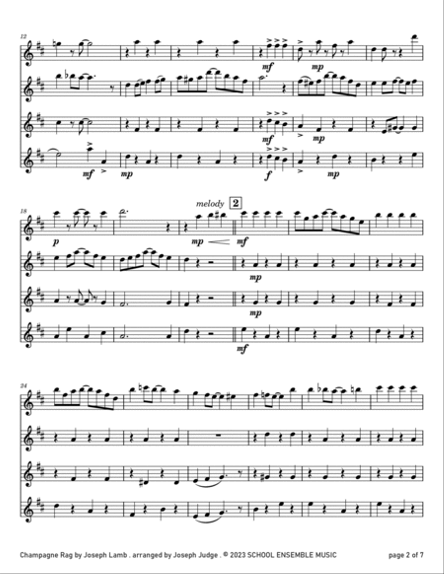 Champagne Rag by Joseph Lamb for Clarinet Quartet in Schools Clarinet Quartet scores gallery preview page 2