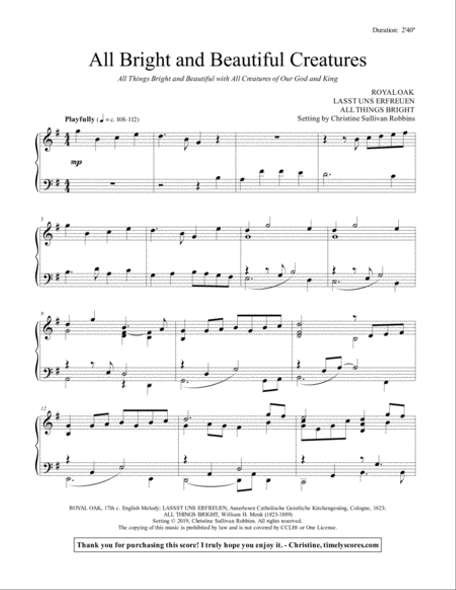 All Bright and Beautiful Creatures Piano Solo scores gallery preview page 1