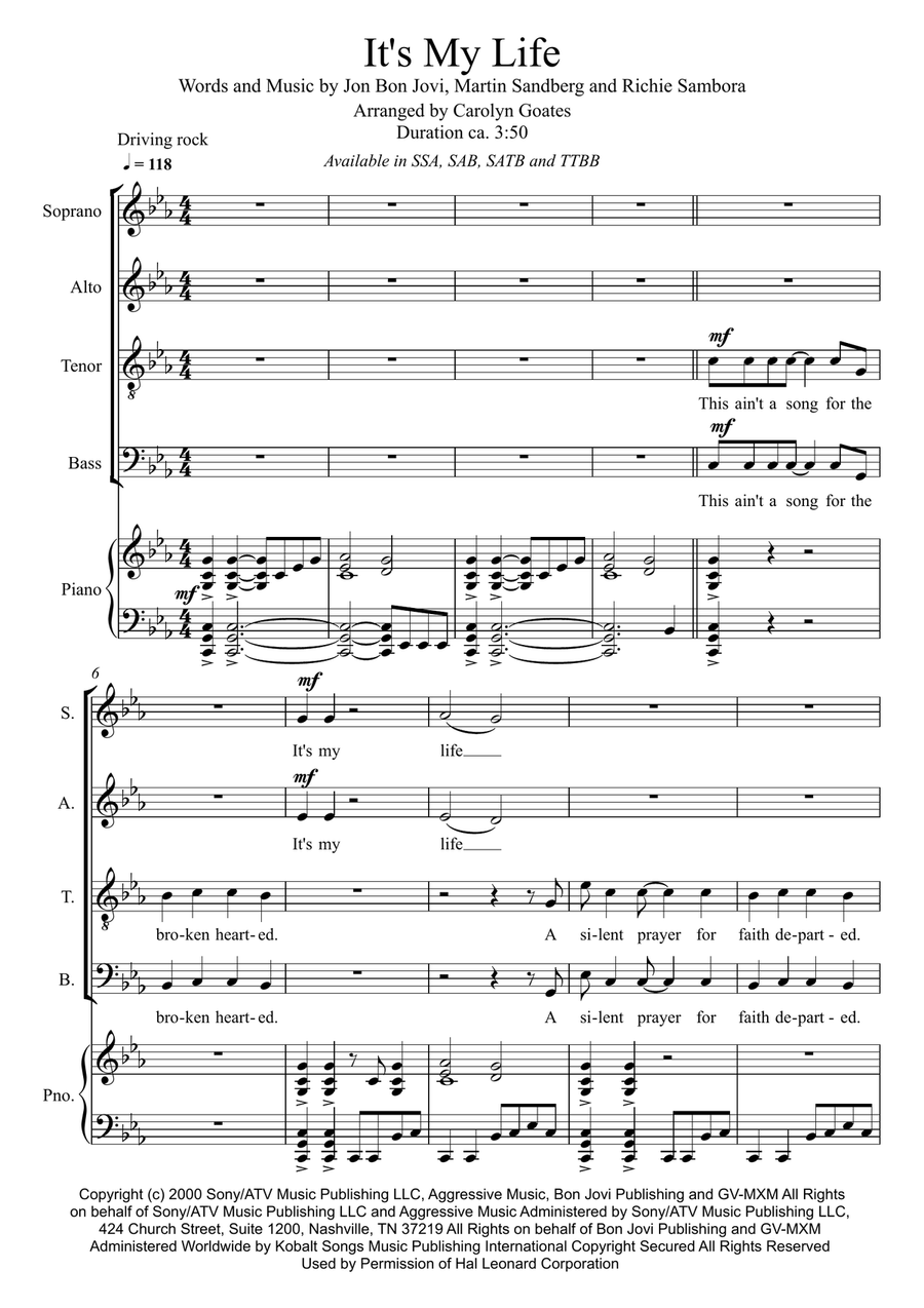 It's My Life 4-Part scores gallery preview page 1