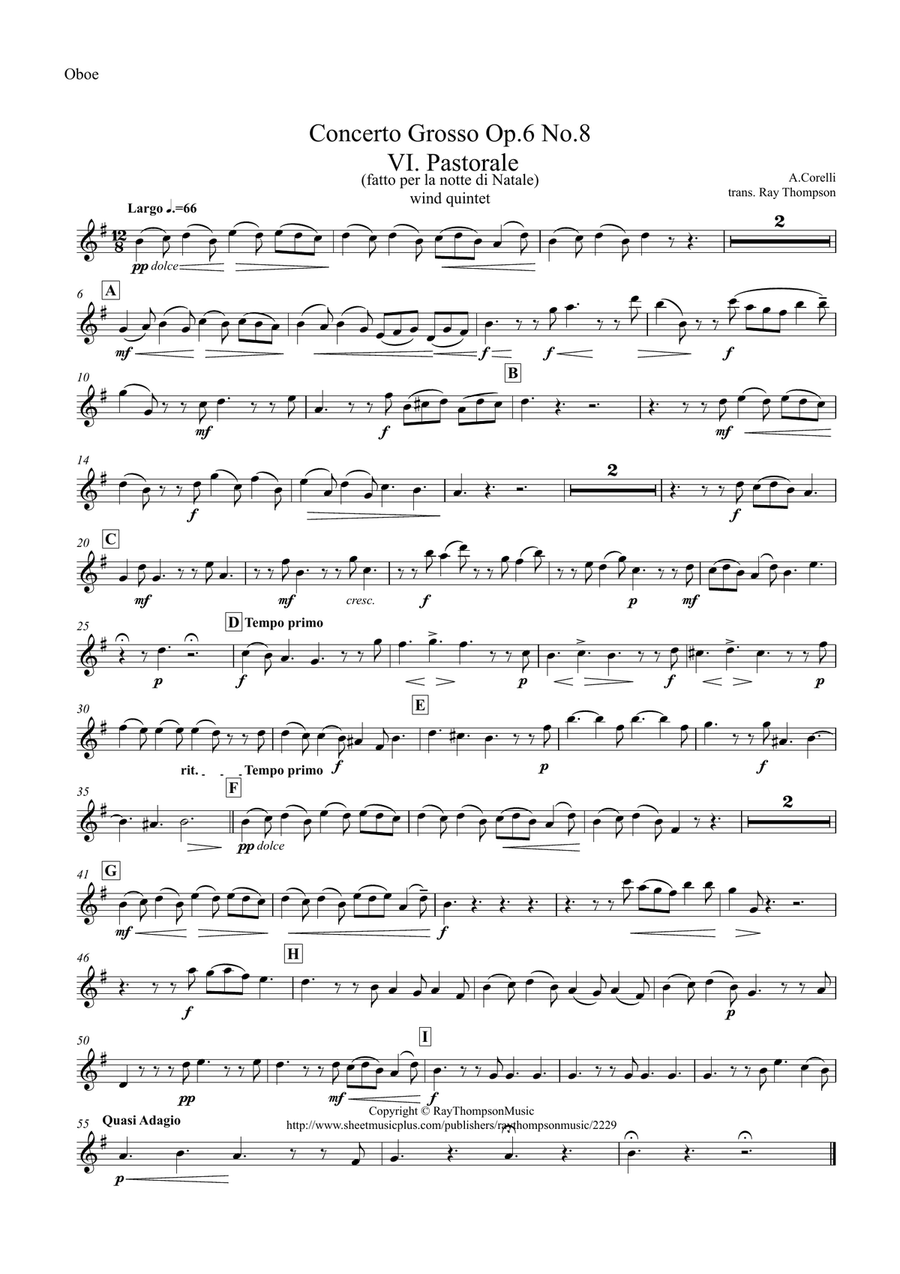 Corelli: Concerto Grosso Op.6 No.8 (Christmas Concerto) Mvt.VI Pastorale - wind quintet Woodwind Quintet scores gallery preview page 5