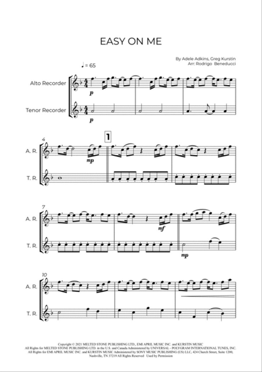 Easy On Me Easy On Me Woodwind Duet scores gallery preview page 2