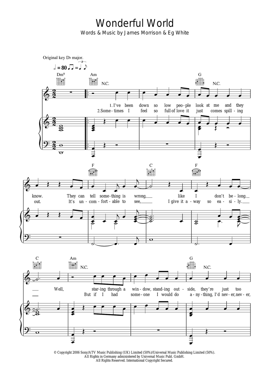 Wonderful World Piano, Vocal, Guitar scores gallery preview page 1
