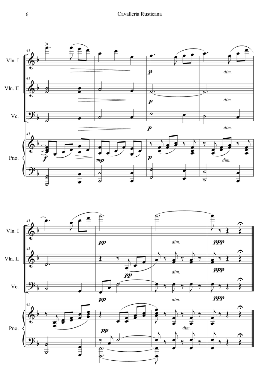 Cavalleria Rusticana by Pietro Mascagni Piano Quartet - Digital Sheet Music page 6