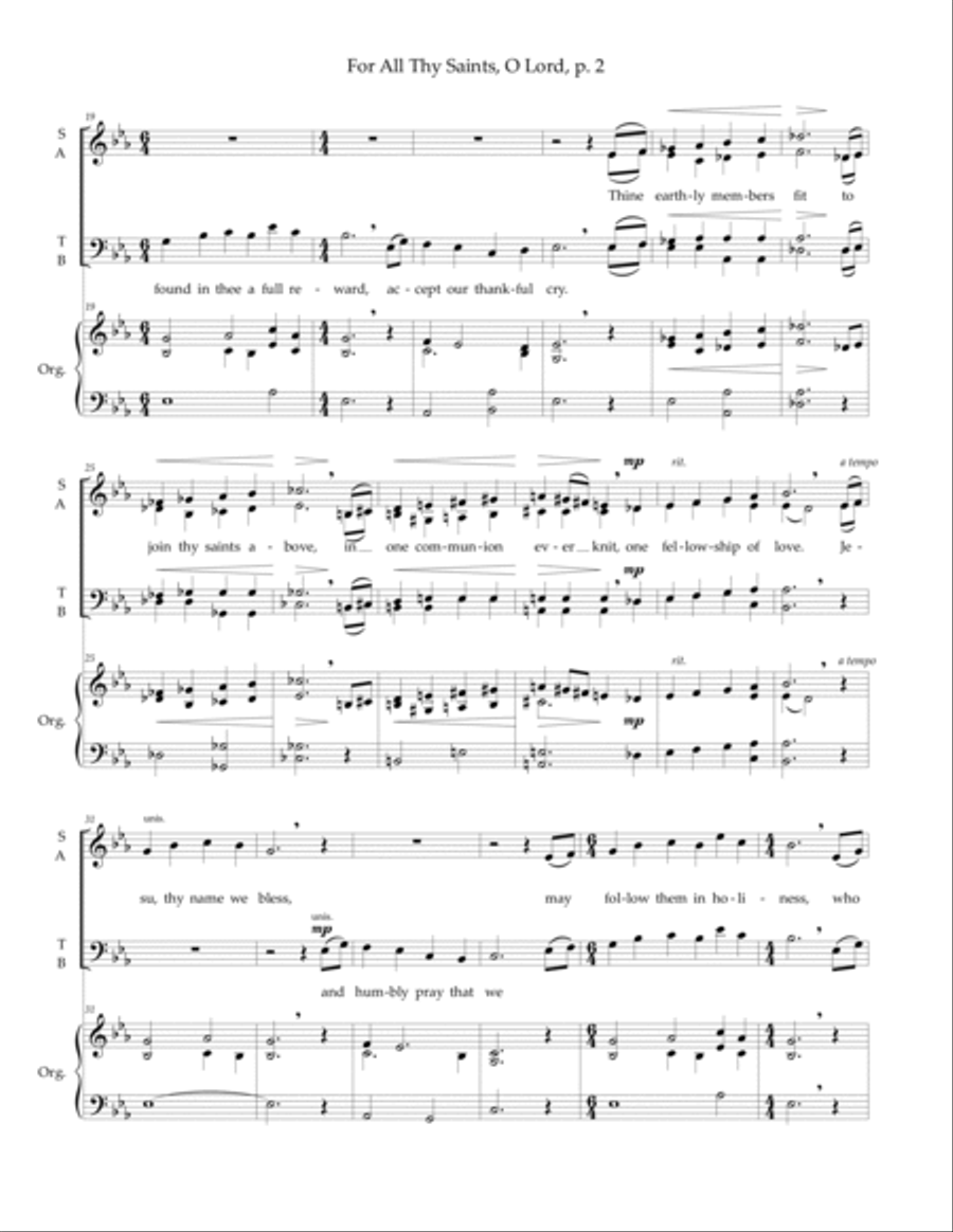 For All Thy Saints, O Lord — SATB voices, organ image number null