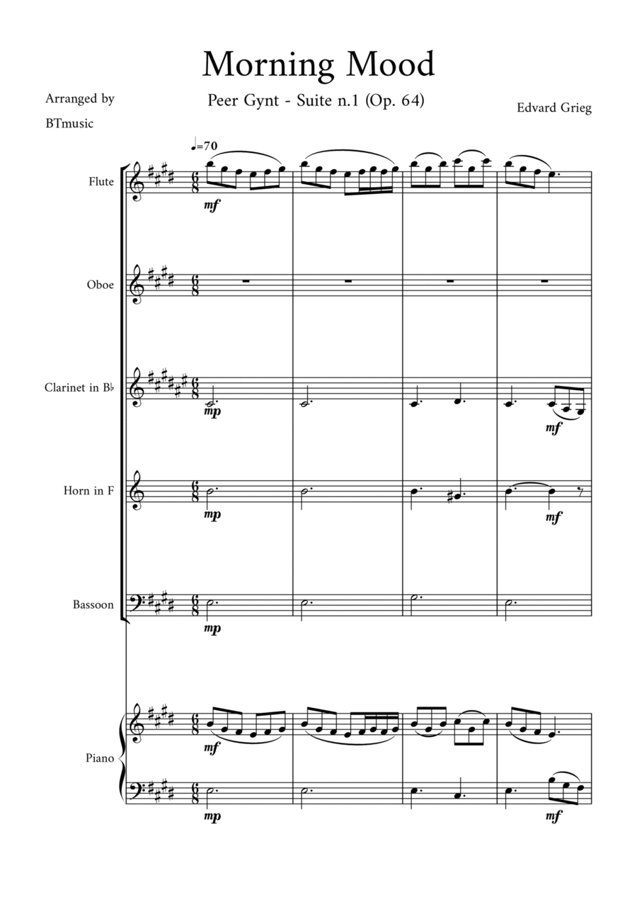 Morning Mood (Peer Gynt Suite N.1, Op 46) Woodwind Quintet scores gallery preview page 1