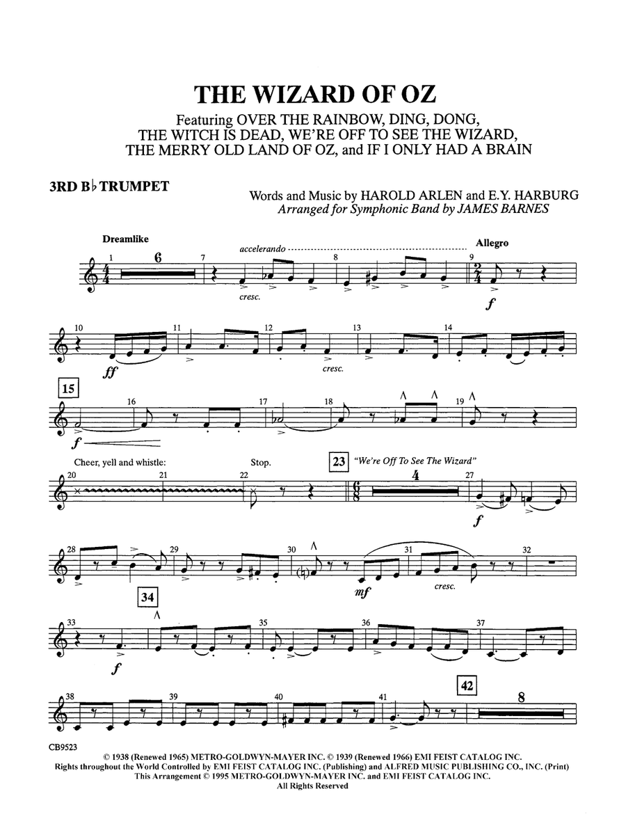 The Wizard of Oz (Medley): 3rd B-flat Trumpet