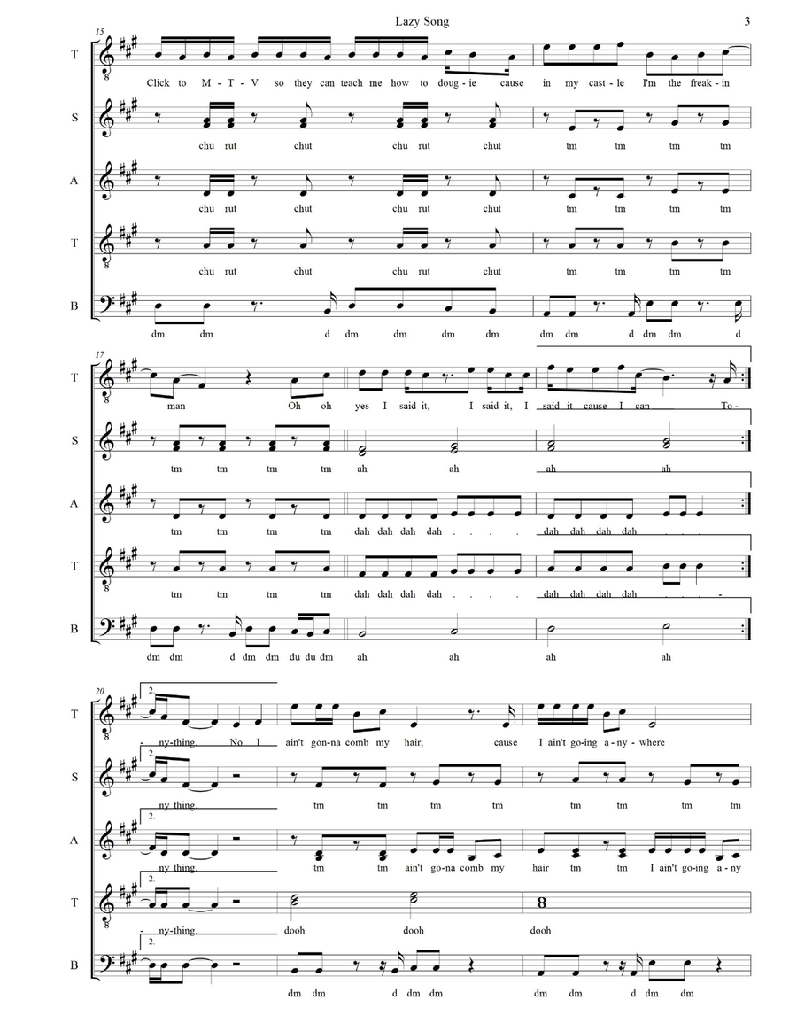 The Lazy Song The Lazy Song 4-Part scores gallery preview page 3