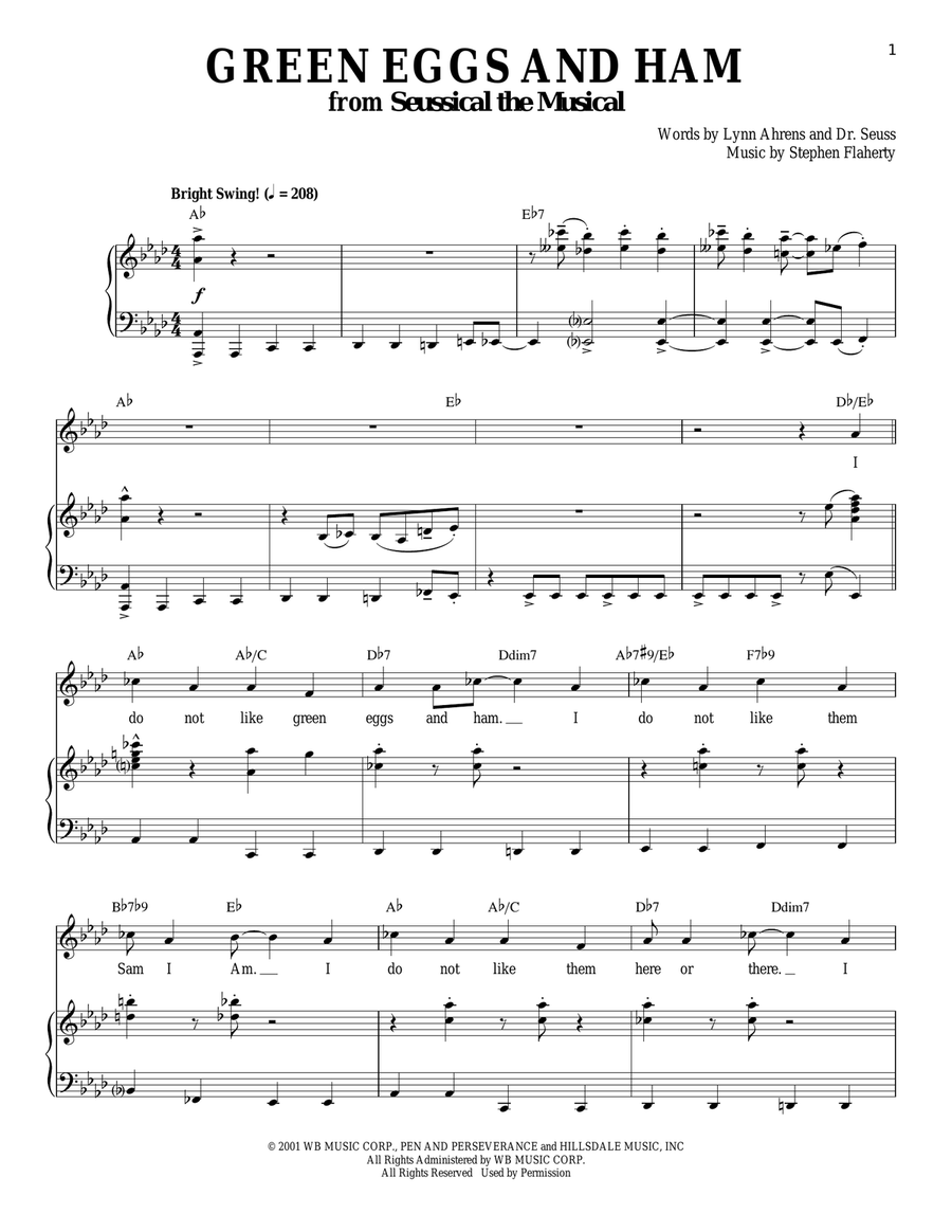 Green Eggs And Ham Green Eggs And Ham Piano, Vocal scores gallery preview page 1