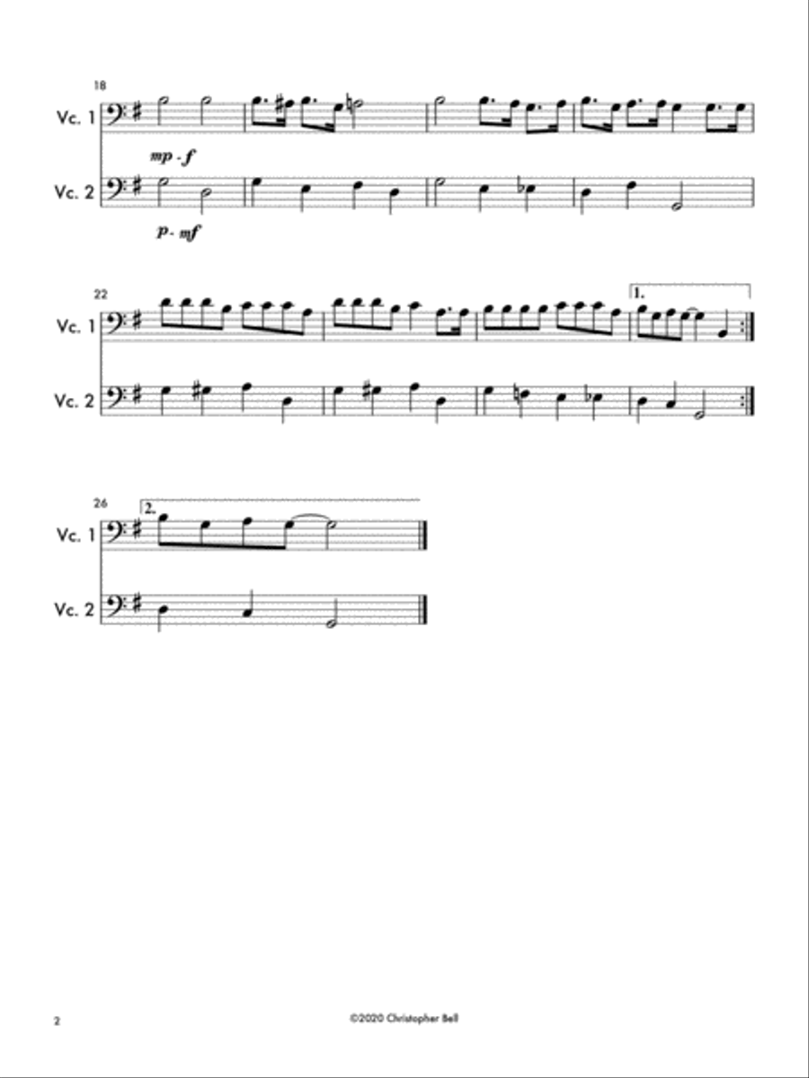 Low Bridge (Fifteen Miles on the Erie Canal) - Cello Duet String Duet scores gallery preview page 2
