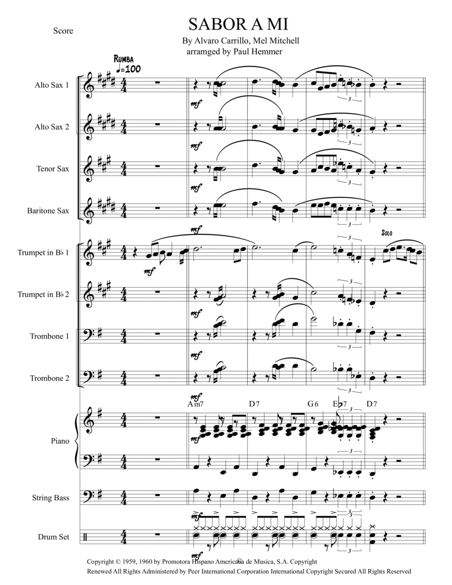 Sabor A Mi (be True To Me) Jazz Ensemble scores gallery preview page 1