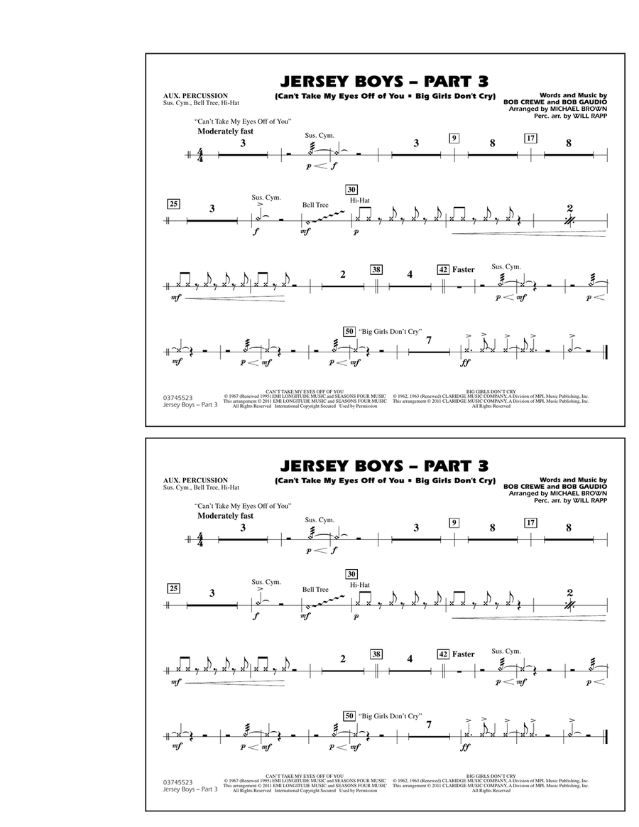 Jersey Boys: Part 3 - Aux Percussion Marching Band scores gallery preview page 1