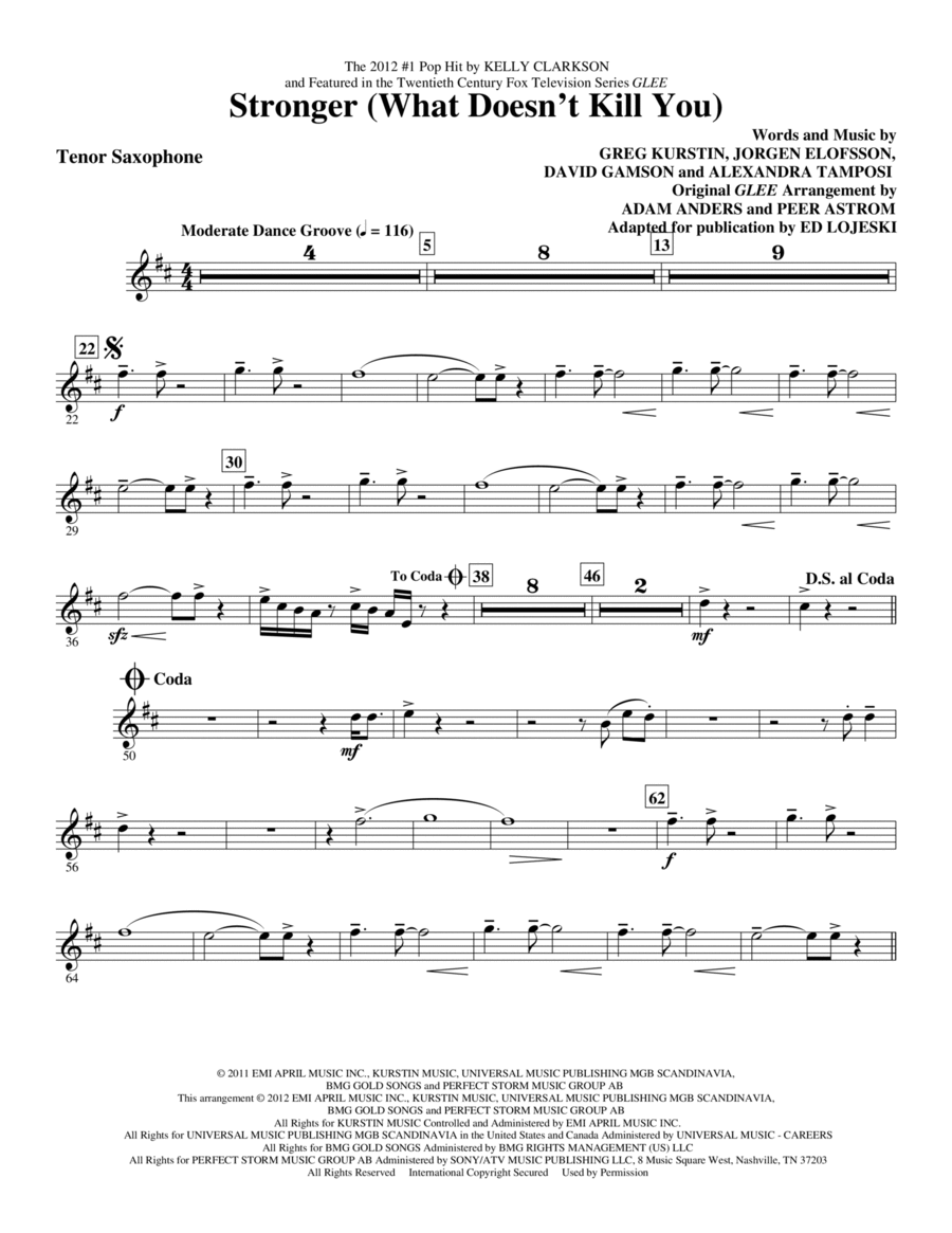 Stronger (What Doesn't Kill You) - Bb Tenor Saxophone Choir scores gallery preview page 1