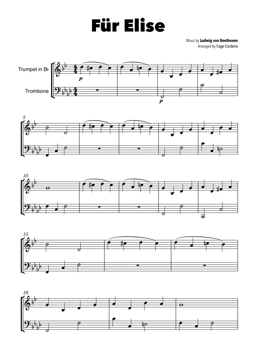Für Elise Brass Duet scores gallery preview page 1