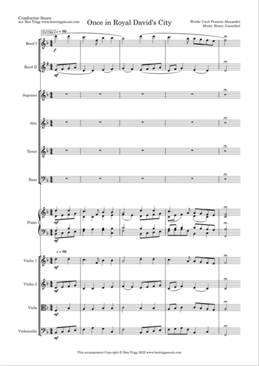 Once In Royal David's City (in F) – SATB, String 4tet, Piano, 2 flexible wind SATB scores gallery preview page 3