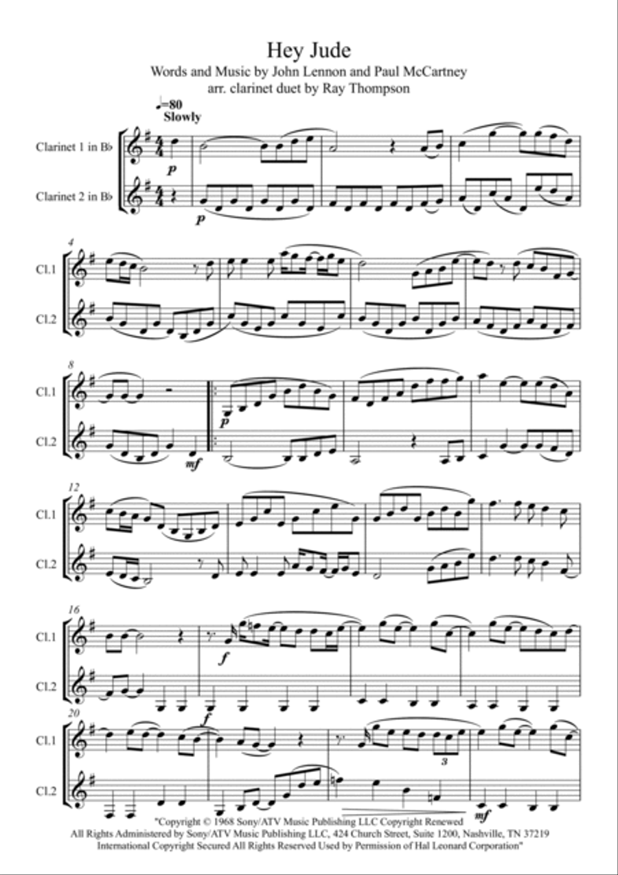 Hey Jude Clarinet Duet scores gallery preview page 3