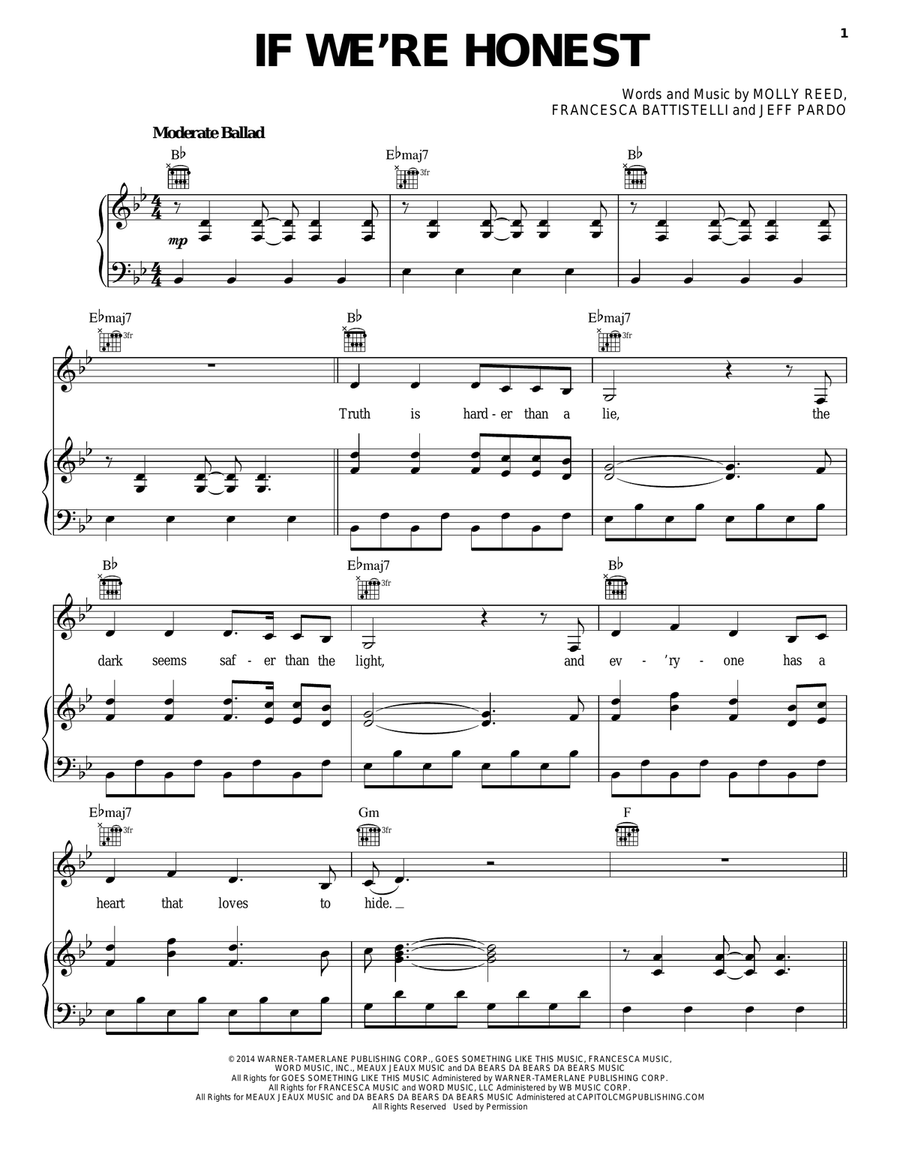 If We're Honest If We're Honest Piano, Vocal, Guitar scores gallery preview page 1