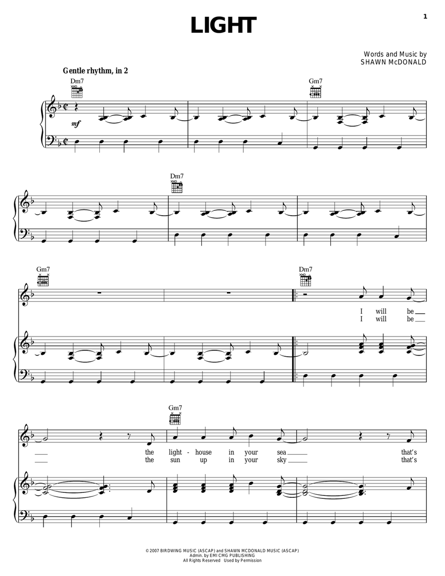 Light Light Piano, Vocal, Guitar scores gallery preview page 1