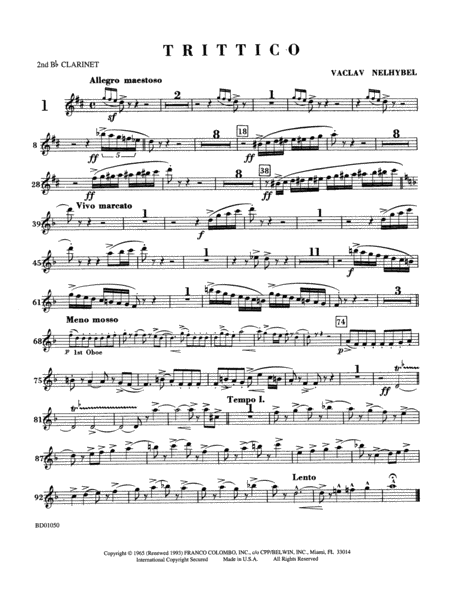 Trittico: 2nd B-flat Clarinet