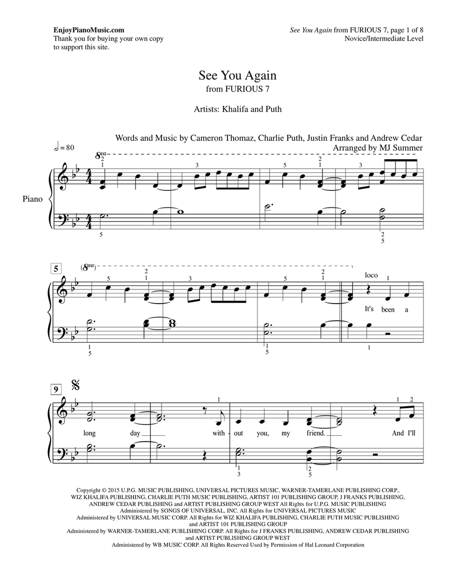 See You Again from FURIOUS 7 Piano Method scores gallery preview page 2
