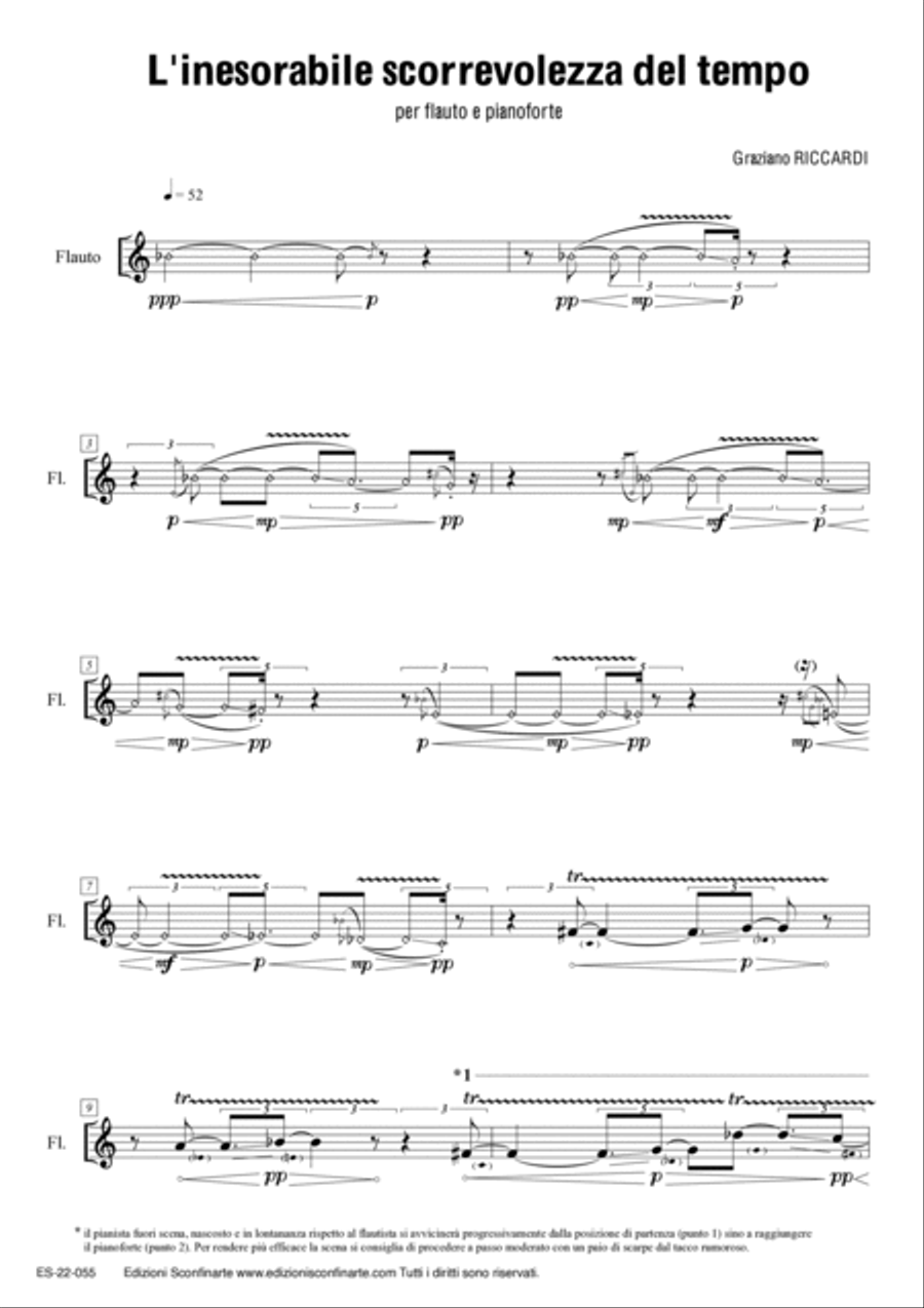 Graziano Riccardi: L'INESORABILE SCORREVOLEZZA DEL TEMPO per flauto e pianoforte (ES-22-055) Flute Solo scores gallery preview page 4