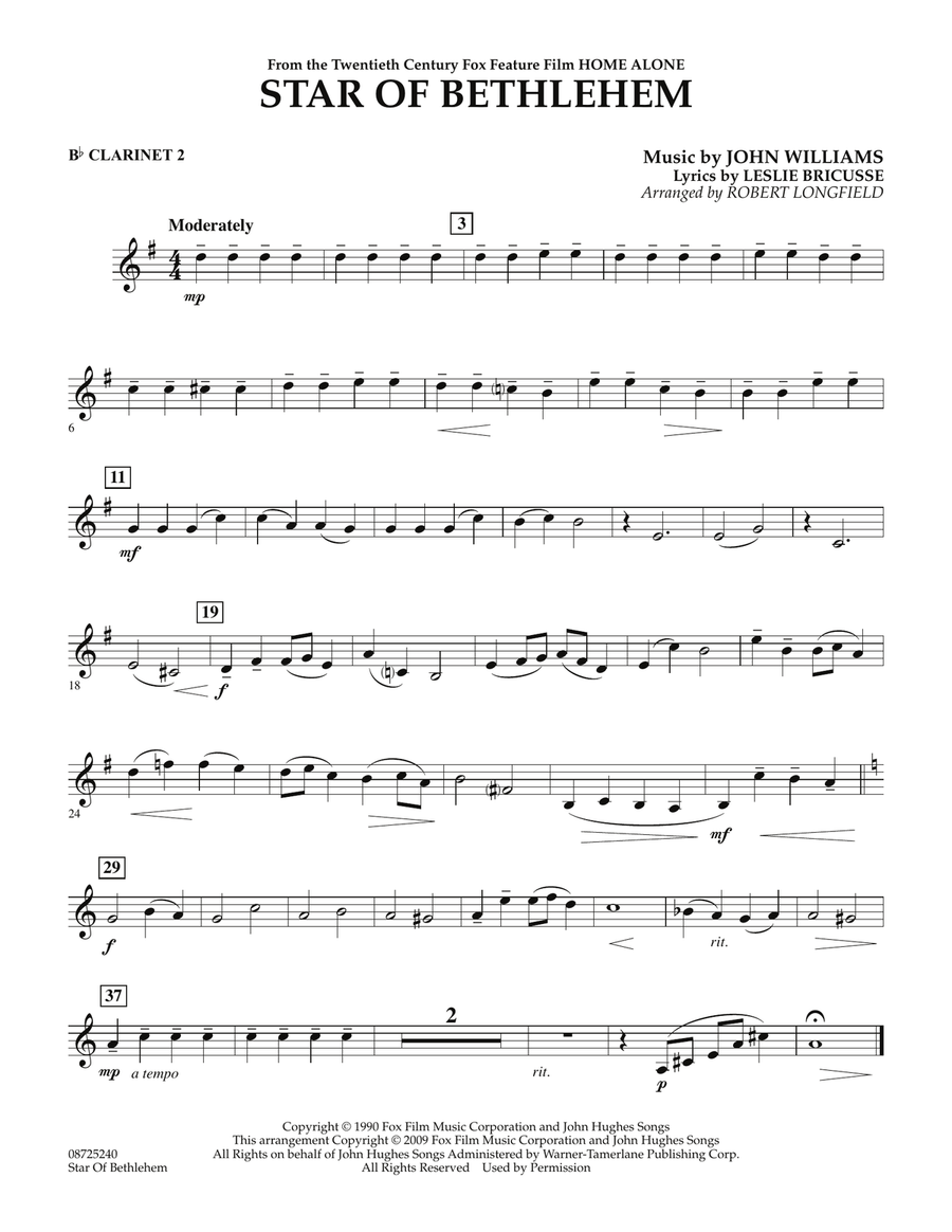 The Star of Bethlehem (from Home Alone) - Bb Clarinet 2 Concert Band scores gallery preview page 1