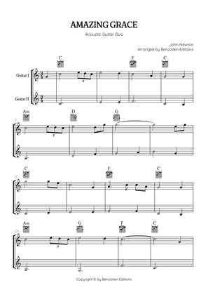 Amazing Grace • easy guitar duet sheet music with chords